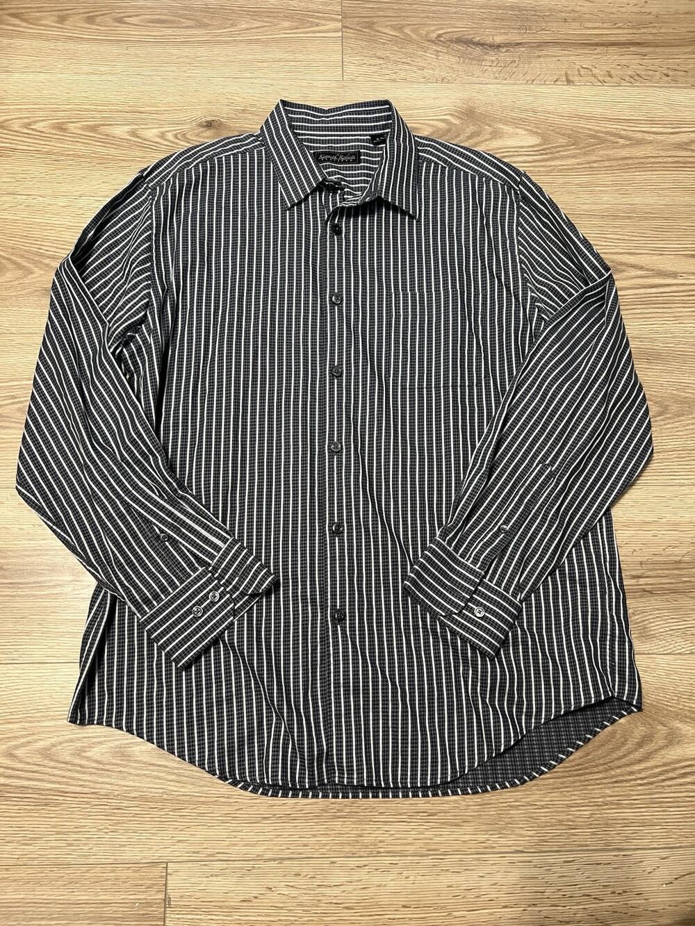 Kenneth Roberts Men's Gray Striped Button Up Shirt Size XL (A23)